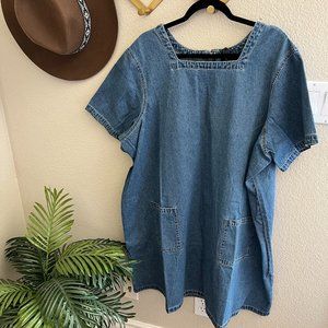 Vintage 90s Denim & Co Jean Square Neck Pocket Retro Dress Plus Size Boho
